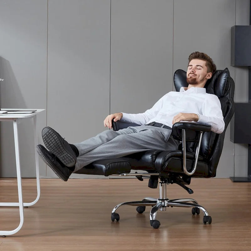 Big and Tall Leather Office Chair with Foot Rest with Adjustable Back for People up to 400 lbs