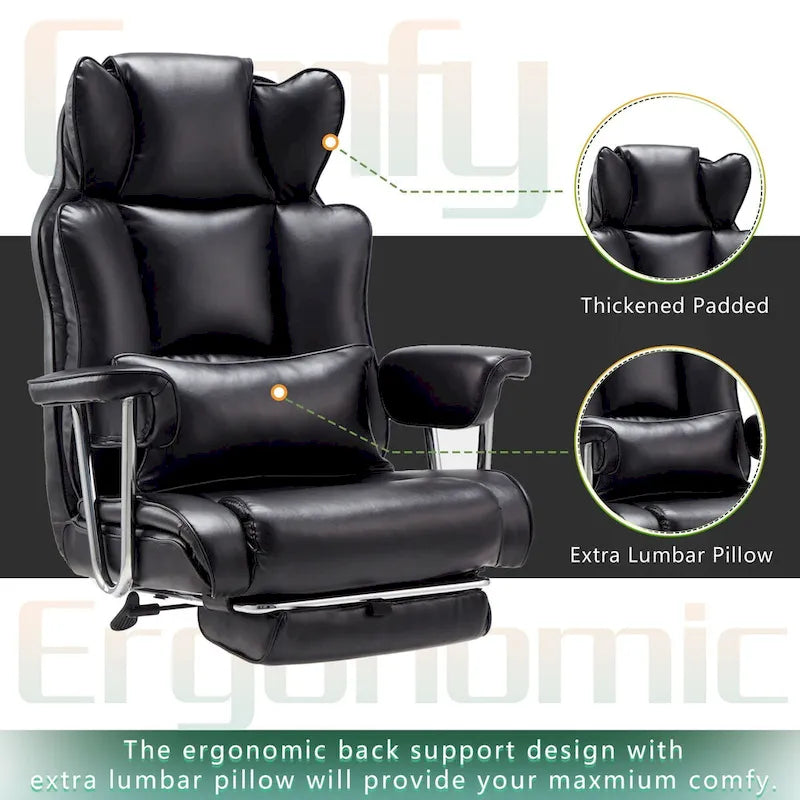 Big and Tall Leather Office Chair with Foot Rest with Adjustable Back for People up to 400 lbs