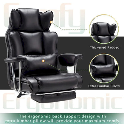 Big and Tall Leather Office Chair with Foot Rest with Adjustable Back for People up to 400 lbs
