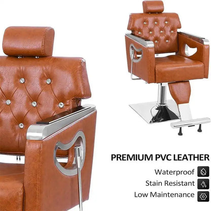 PVC Leather Reclining Salon Chair with Adjustable Headrest