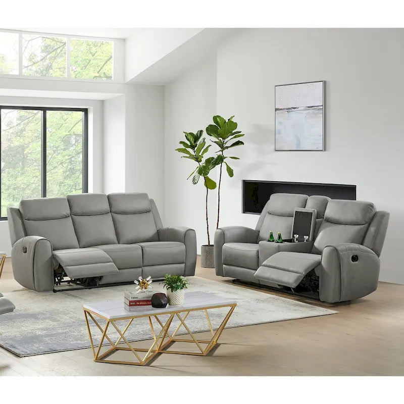 Roundhill Furniture Wesley 2-Piece Transitional Reclining Set, Gray