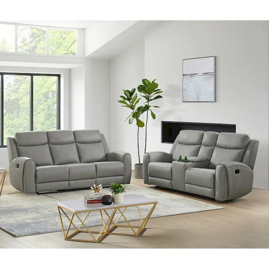 Roundhill Furniture Wesley 2-Piece Transitional Reclining Set, Gray