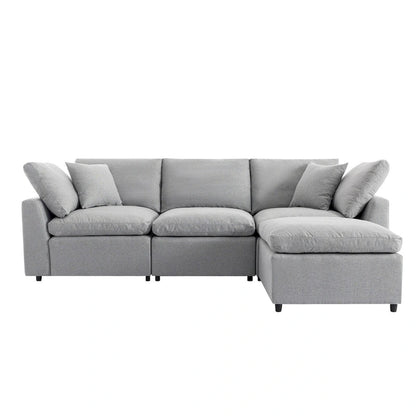 Luxurious Down-Filled L-Shaped Sectional Sofa with Reversible Chaise, Light Gray