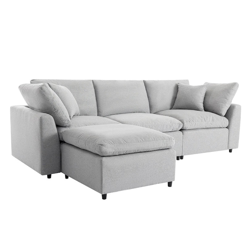 Luxurious Down-Filled L-Shaped Sectional Sofa with Reversible Chaise, Light Gray