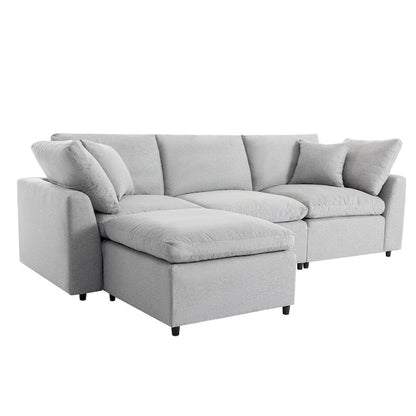 Luxurious Down-Filled L-Shaped Sectional Sofa with Reversible Chaise, Light Gray