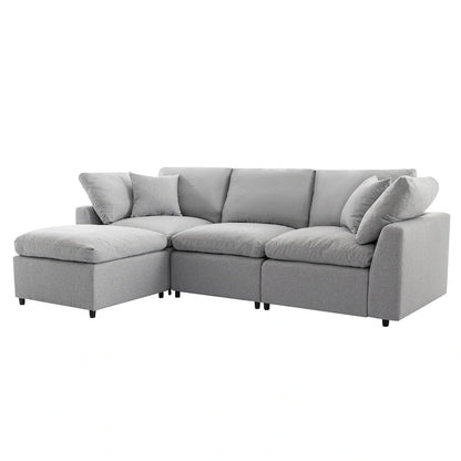 Luxurious Down-Filled L-Shaped Sectional Sofa with Reversible Chaise, Light Gray