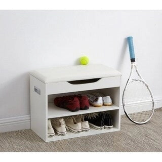 Yak About It Compact Shoe Rack Bench with Top Cushion - White by DormCo