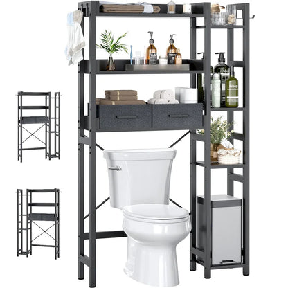31  W Over the Toilet Storage Shelf with 2 Drawers and 4 Hooks for Restroom and Laundry