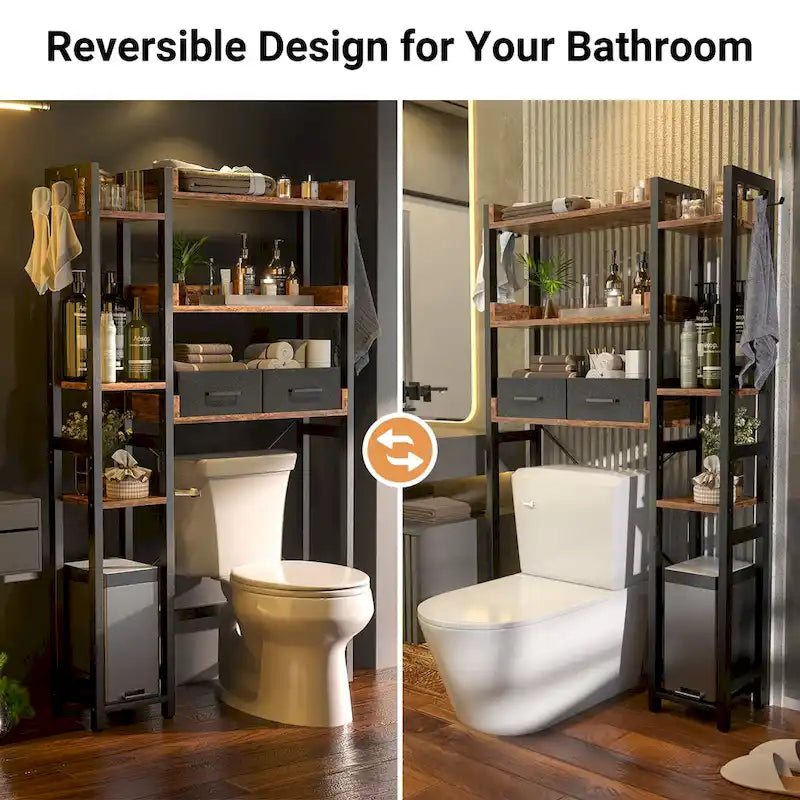 31  W Over the Toilet Storage Shelf with 2 Drawers and 4 Hooks for Restroom and Laundry