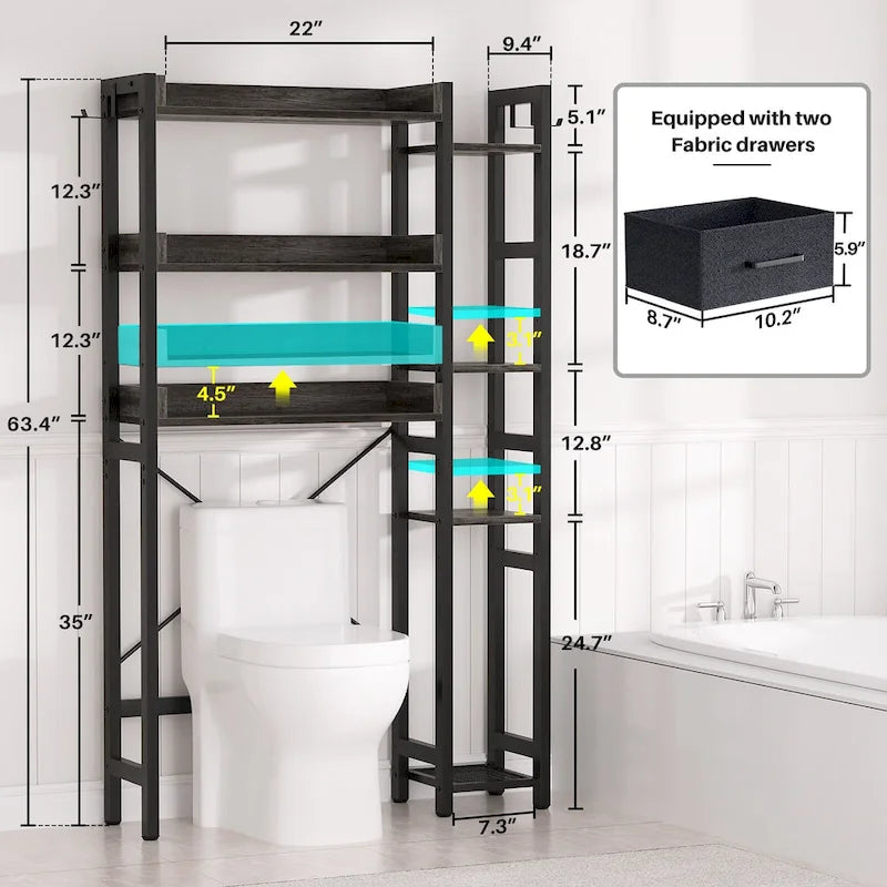 31  W Over the Toilet Storage Shelf with 2 Drawers and 4 Hooks for Restroom and Laundry