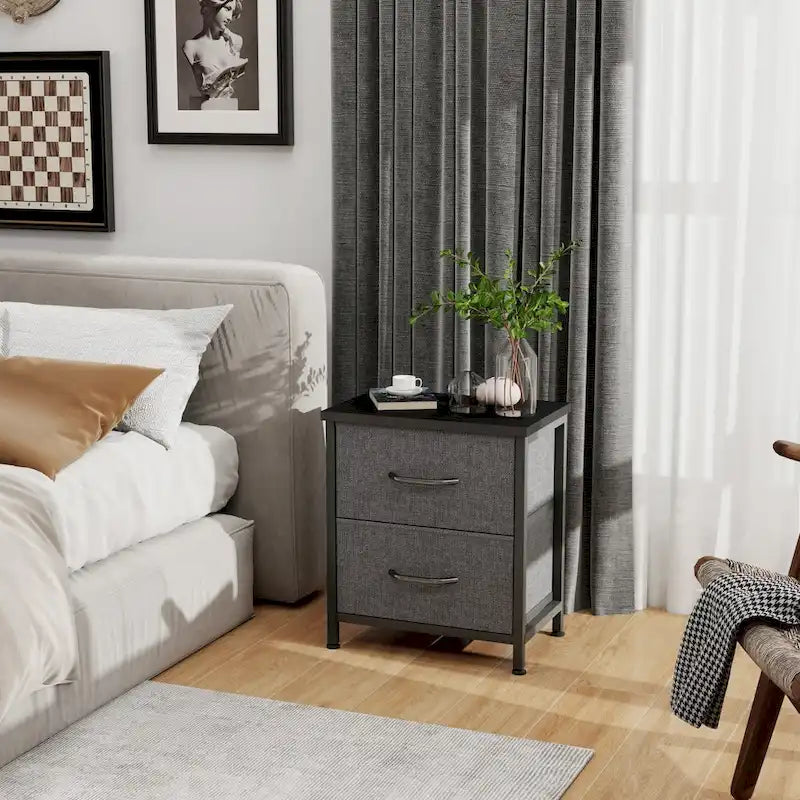 Nightstand, 2 Drawer Dresser Night Stand, End Table with Fabric Bins for Bedroom, Closet, Entryway, College Dorm