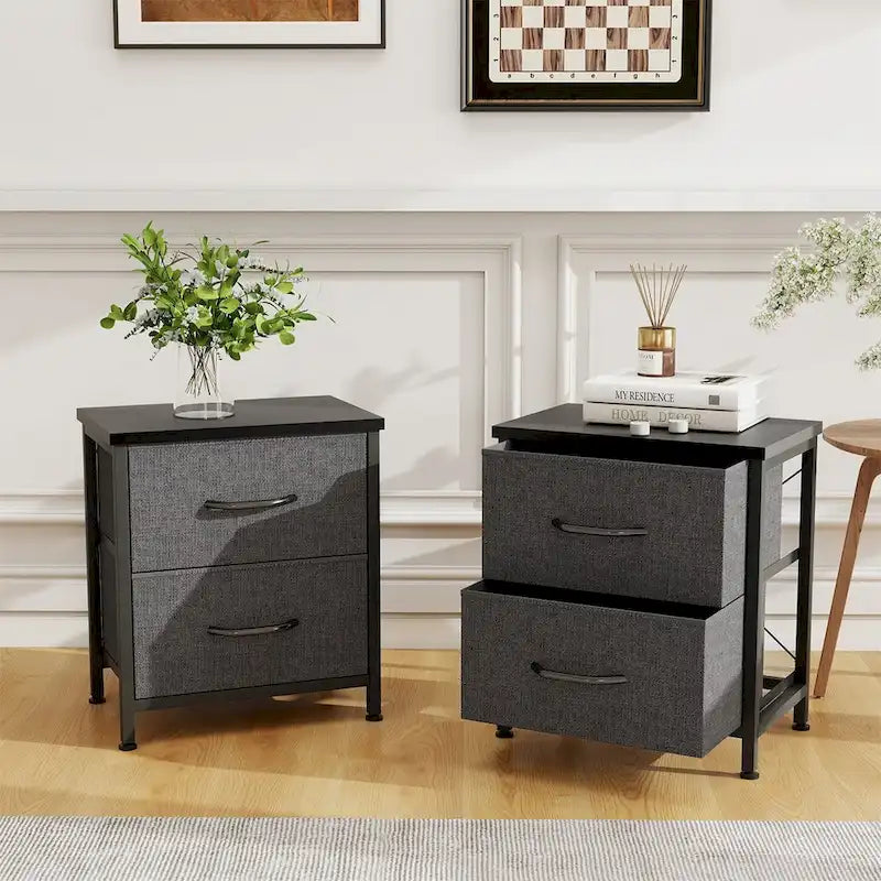 Nightstand, 2 Drawer Dresser Night Stand, End Table with Fabric Bins for Bedroom, Closet, Entryway, College Dorm