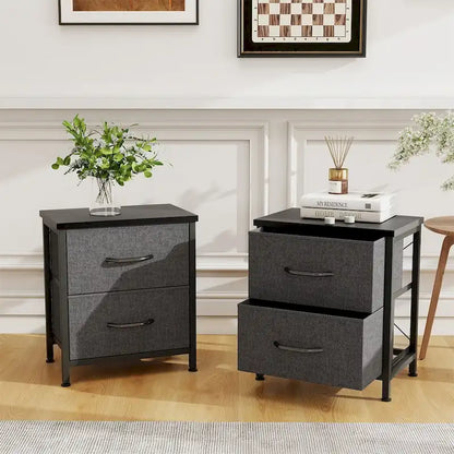 Nightstand, 2 Drawer Dresser Night Stand, End Table with Fabric Bins for Bedroom, Closet, Entryway, College Dorm