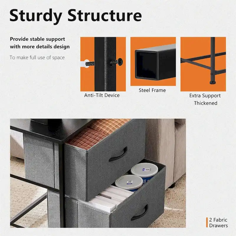 Nightstand, 2 Drawer Dresser Night Stand, End Table with Fabric Bins for Bedroom, Closet, Entryway, College Dorm