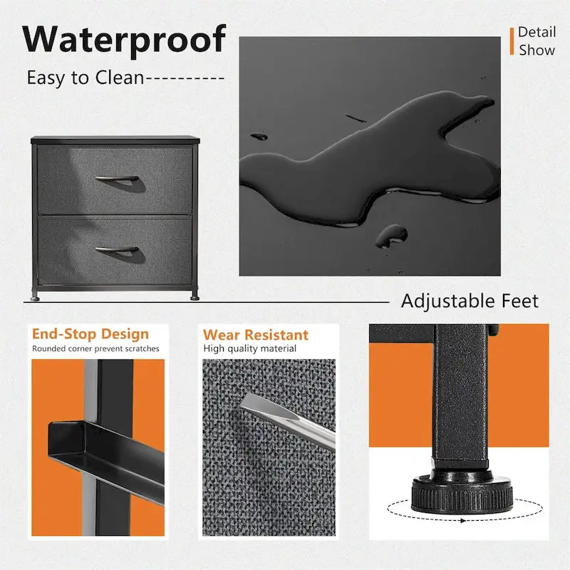 Nightstand, 2 Drawer Dresser Night Stand, End Table with Fabric Bins for Bedroom, Closet, Entryway, College Dorm