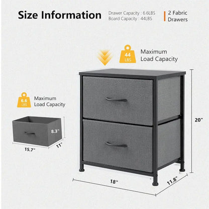 Nightstand, 2 Drawer Dresser Night Stand, End Table with Fabric Bins for Bedroom, Closet, Entryway, College Dorm