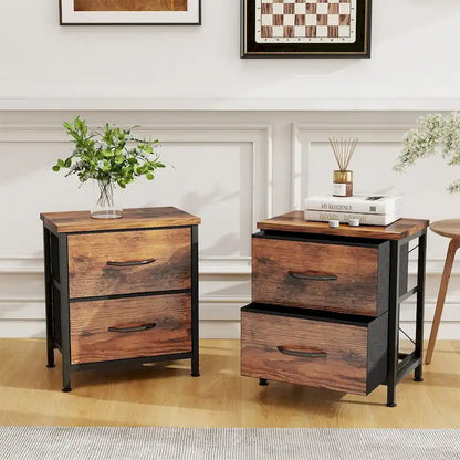 Nightstand, 2 Drawer Dresser Night Stand, End Table with Fabric Bins for Bedroom, Closet, Entryway, College Dorm