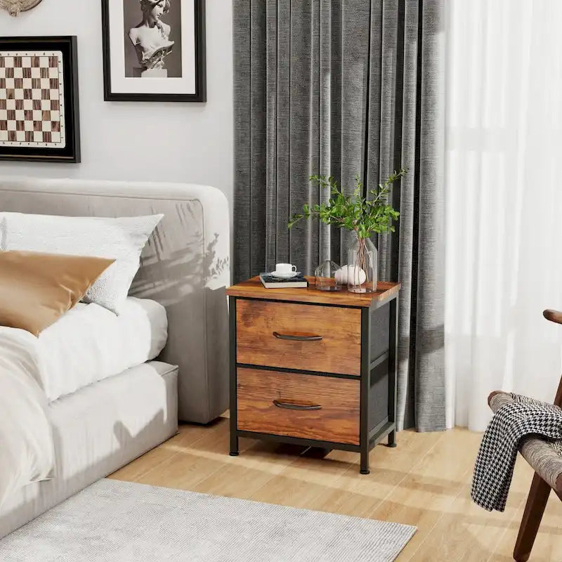 Nightstand, 2 Drawer Dresser Night Stand, End Table with Fabric Bins for Bedroom, Closet, Entryway, College Dorm