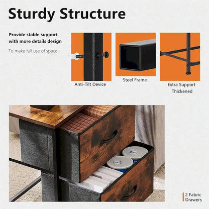 Nightstand, 2 Drawer Dresser Night Stand, End Table with Fabric Bins for Bedroom, Closet, Entryway, College Dorm