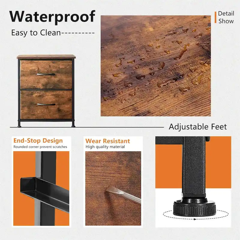 Nightstand, 2 Drawer Dresser Night Stand, End Table with Fabric Bins for Bedroom, Closet, Entryway, College Dorm