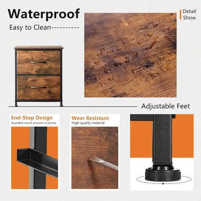 Nightstand, 2 Drawer Dresser Night Stand, End Table with Fabric Bins for Bedroom, Closet, Entryway, College Dorm