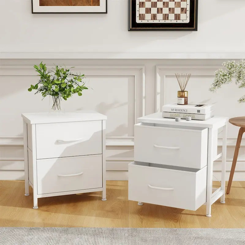 Nightstand, 2 Drawer Dresser Night Stand, End Table with Fabric Bins for Bedroom, Closet, Entryway, College Dorm