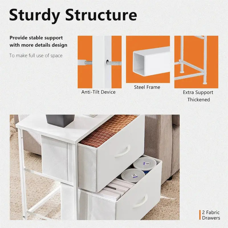 Nightstand, 2 Drawer Dresser Night Stand, End Table with Fabric Bins for Bedroom, Closet, Entryway, College Dorm