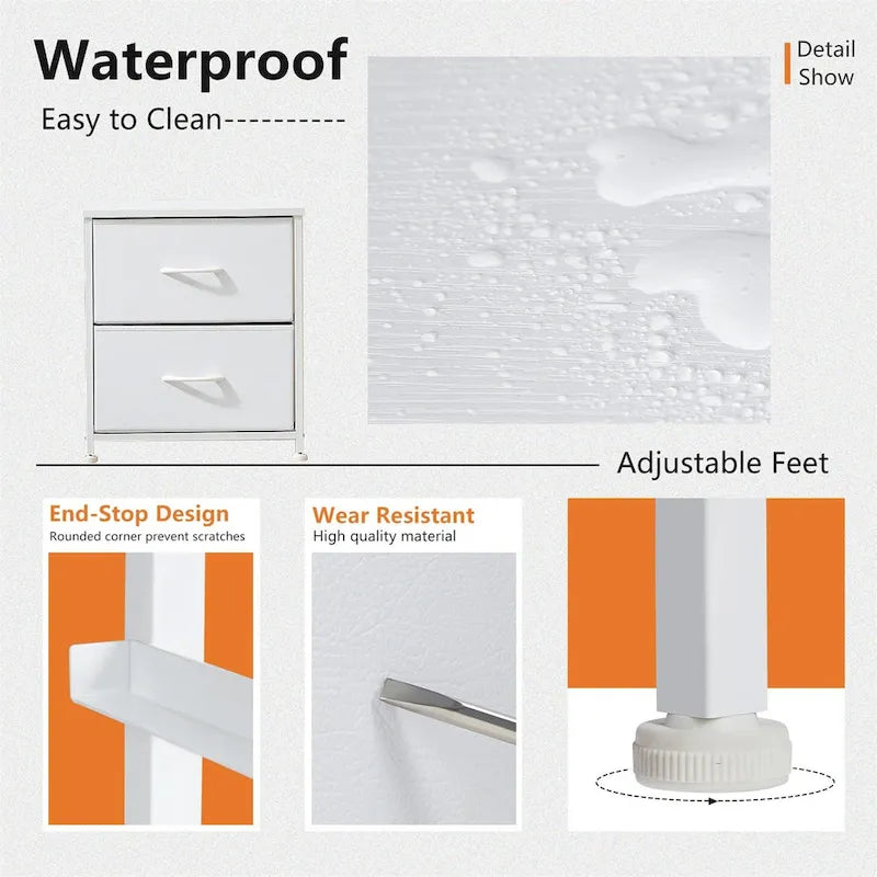 Nightstand, 2 Drawer Dresser Night Stand, End Table with Fabric Bins for Bedroom, Closet, Entryway, College Dorm