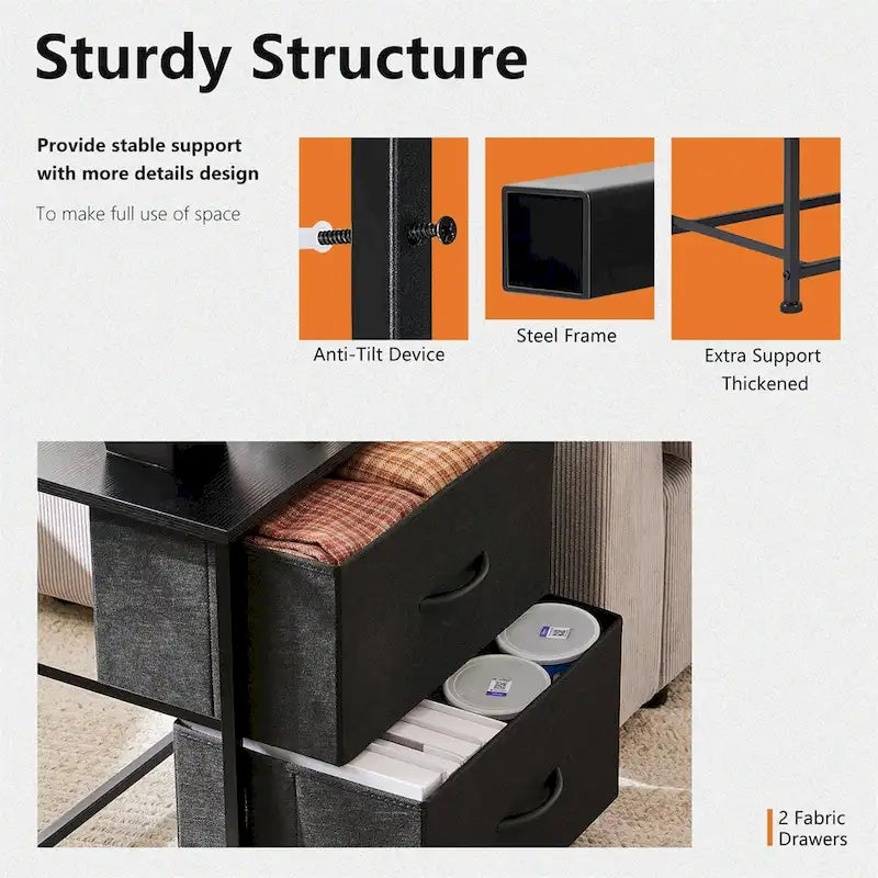 Nightstand, 2 Drawer Dresser Night Stand, End Table with Fabric Bins for Bedroom, Closet, Entryway, College Dorm