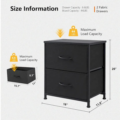 Nightstand, 2 Drawer Dresser Night Stand, End Table with Fabric Bins for Bedroom, Closet, Entryway, College Dorm