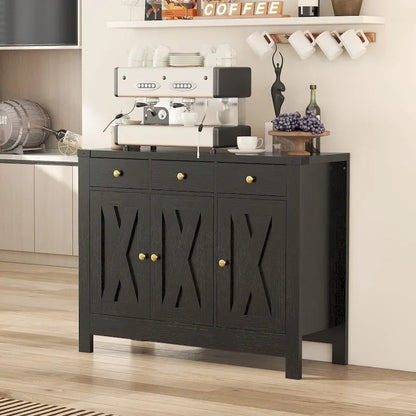Credenza da cucina con buffet, armadietto per caffè, dispensa con 3 cassetti e ripiano regolabile