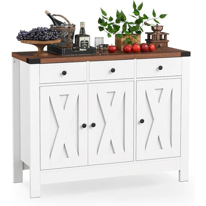 Credenza da cucina con buffet, armadietto per caffè, dispensa con 3 cassetti e ripiano regolabile