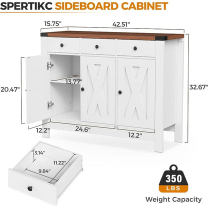 Kitchen Sideboard Buffet Storage Cabinet Coffee Bar Cabinet Pantry with 3 Drawers and Adjustable shelf