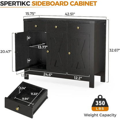 Kitchen Sideboard Buffet Storage Cabinet Coffee Bar Cabinet Pantry with 3 Drawers and Adjustable shelf