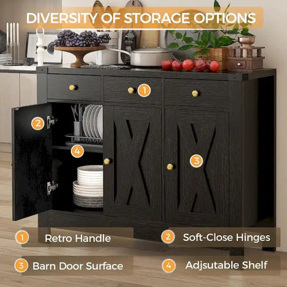 Kitchen Sideboard Buffet Storage Cabinet Coffee Bar Cabinet Pantry with 3 Drawers and Adjustable shelf