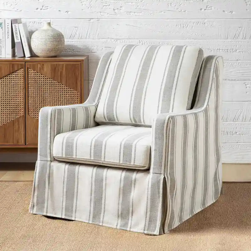 Stan Farmhouse Slipcover Rocking Swivel Chair by HULALA HOME