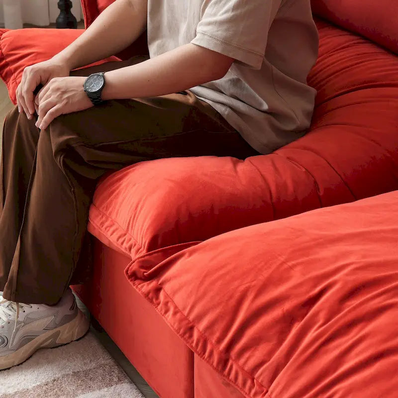 U-shaped Velvet Cloud Sectional Sofa, Down Feather Wide Deep Seat Convertible Couch with 2 Storage Ottomans.