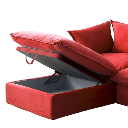 U-shaped Velvet Cloud Sectional Sofa, Down Feather Wide Deep Seat Convertible Couch with 2 Storage Ottomans.