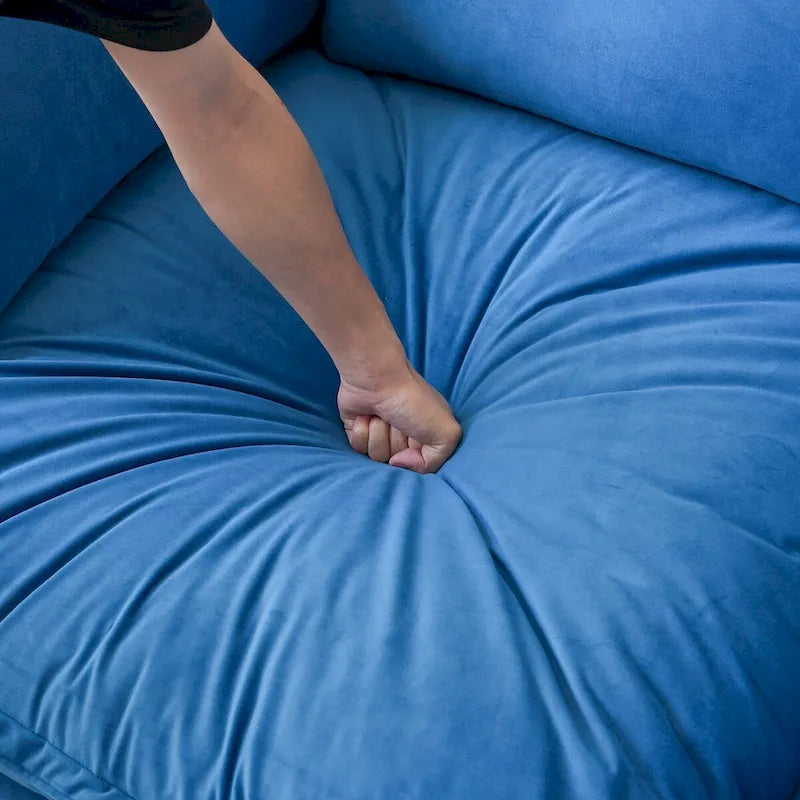 U-shaped Velvet Cloud Sectional Sofa, Down Feather Wide Deep Seat Convertible Couch with 2 Storage Ottomans.