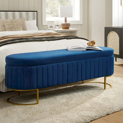 Sara Mid-Century Modern Upholstered Storage Bench Internal Grid With Metal Legs by HULALA HOME