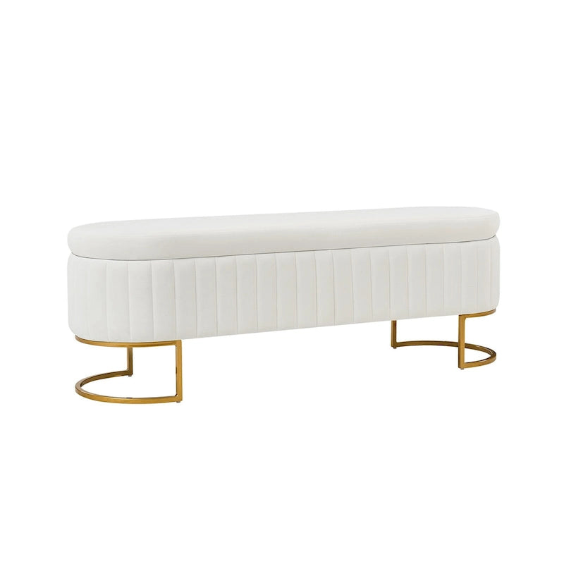 Sara Mid-Century Modern Upholstered Storage Bench Internal Grid With Metal Legs by HULALA HOME