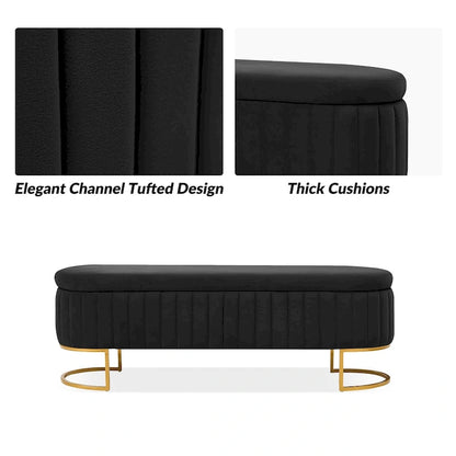 Sara Mid-Century Modern Upholstered Storage Bench Internal Grid With Metal Legs by HULALA HOME