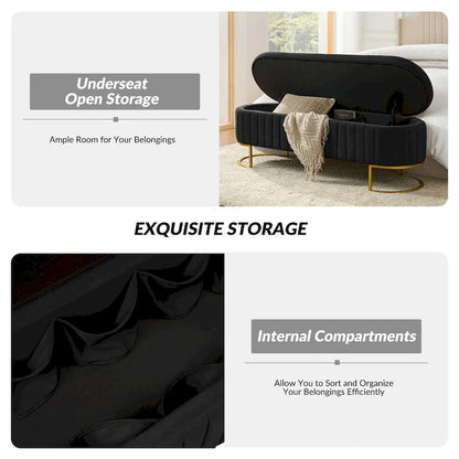 Sara Mid-Century Modern Upholstered Storage Bench Internal Grid With Metal Legs by HULALA HOME