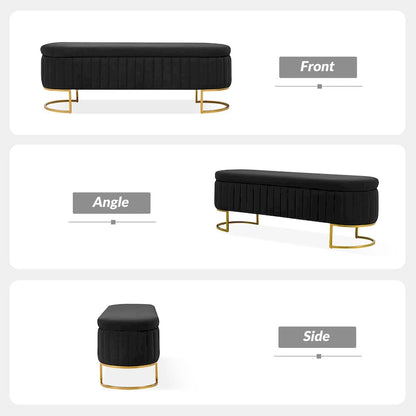 Sara Mid-Century Modern Upholstered Storage Bench Internal Grid With Metal Legs by HULALA HOME