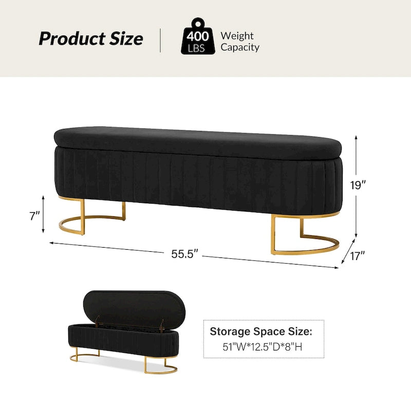 Sara Mid-Century Modern Upholstered Storage Bench Internal Grid With Metal Legs by HULALA HOME