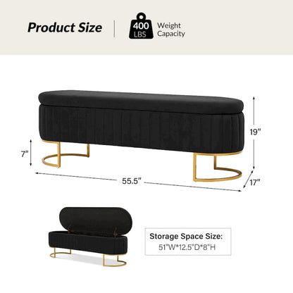 Sara Mid-Century Modern Upholstered Storage Bench Internal Grid With Metal Legs by HULALA HOME