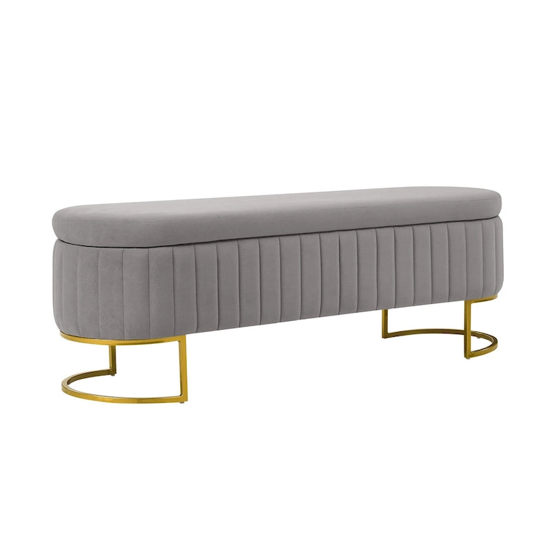 Sara Mid-Century Modern Upholstered Storage Bench Internal Grid With Metal Legs by HULALA HOME