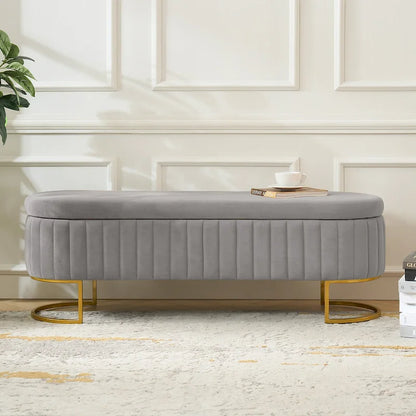 Sara Mid-Century Modern Upholstered Storage Bench Internal Grid With Metal Legs by HULALA HOME