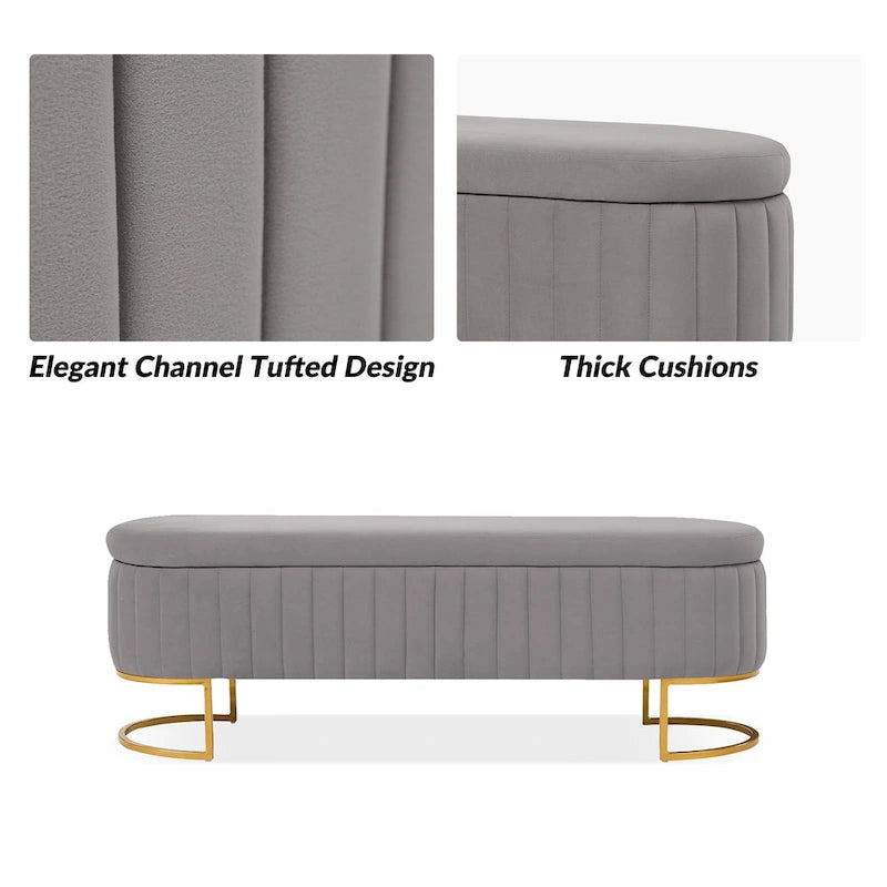 Sara Mid-Century Modern Upholstered Storage Bench Internal Grid With Metal Legs by HULALA HOME