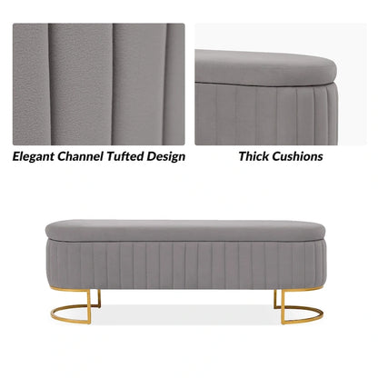 Sara Mid-Century Modern Upholstered Storage Bench Internal Grid With Metal Legs by HULALA HOME